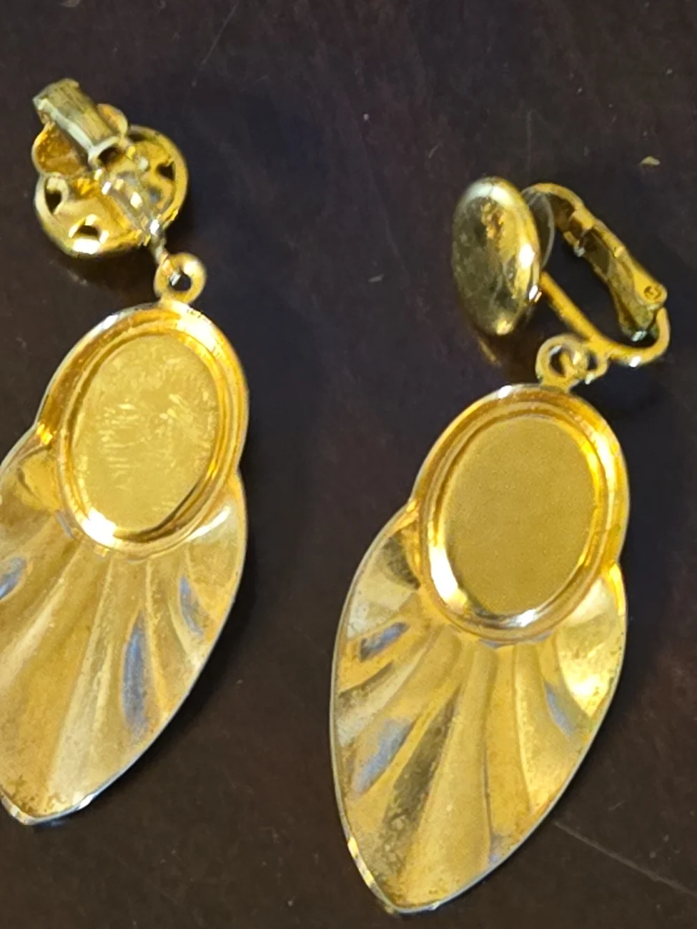 Gold Tone Drop Earrings with Black Stone Accent